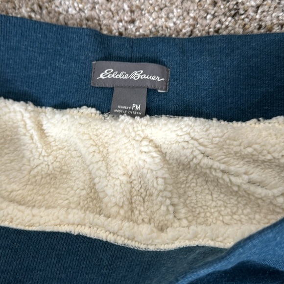 Eddie Bauer Blue Green Sweat Pants with Shearling Lining, Size Petite Medium - Picture 1 of 8